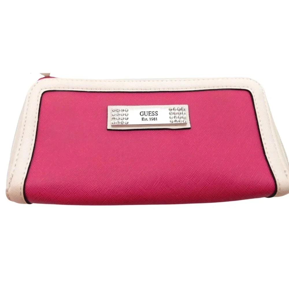 Guess Satchel Handbag with Matching Wallet Set Hot Pink White Y2K Charms